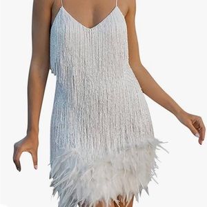 White Sequins Feather Dress